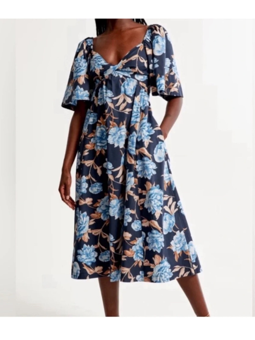 Abercrombie & Fitch Angel Sleeve Twist Front Midi Dress